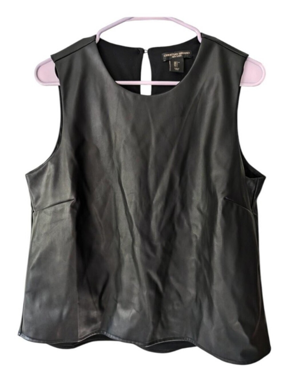 Christian Siriano New York Black Vegan Faux Leather Keyhole Tank Top Large